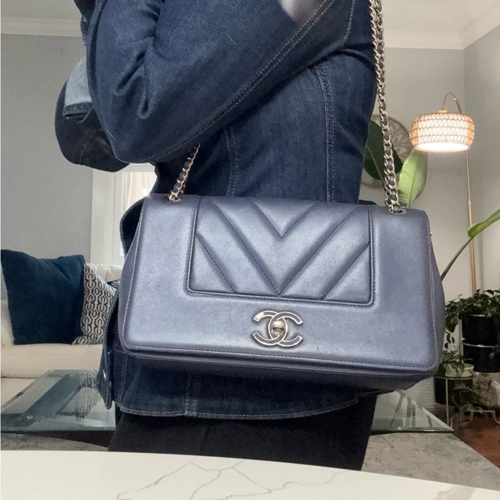CHANEL Metallic Blue Mademoiselle Flap Bag - Picture 2 of 15